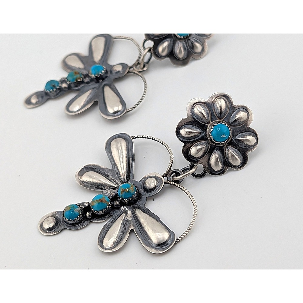 Navajo Earrings Dangle Dragonfly Signed Southwest Jewelry Native American *** - Picture 4 of 9